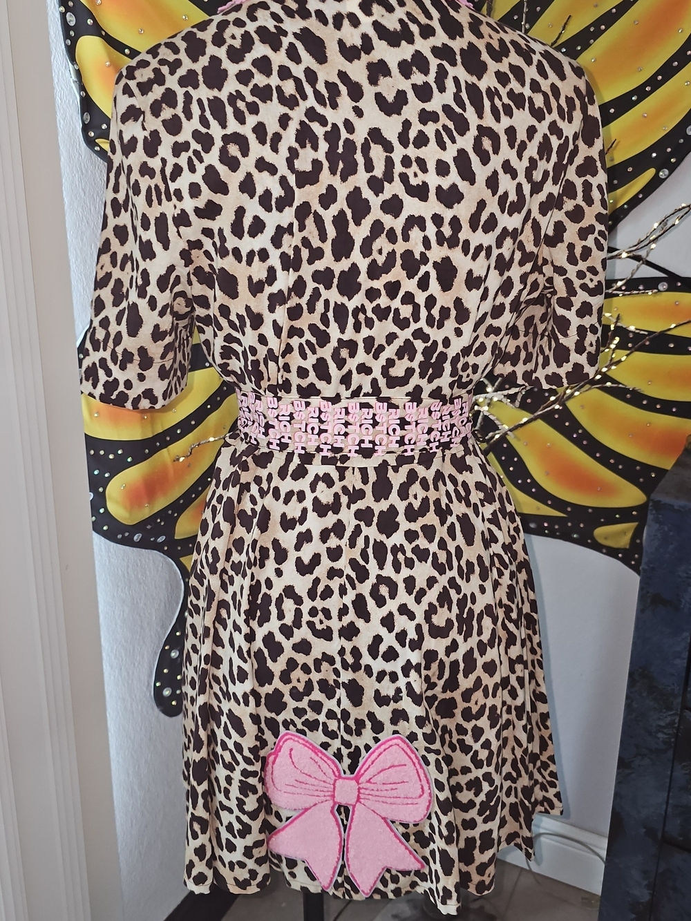 Leopard Print Midi Dress with Pink Accent Belt